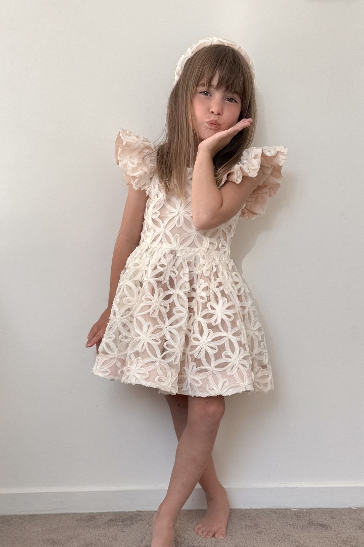 See You Flutter Dress - Ivory Rose Floral Ribbons