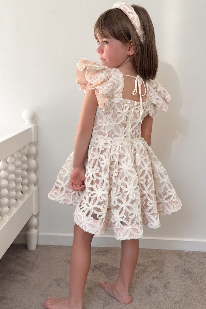 See You Flutter Dress - Ivory Rose Floral Ribbons