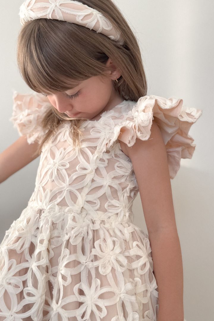 See You Flutter Dress - Ivory Rose Floral Ribbons