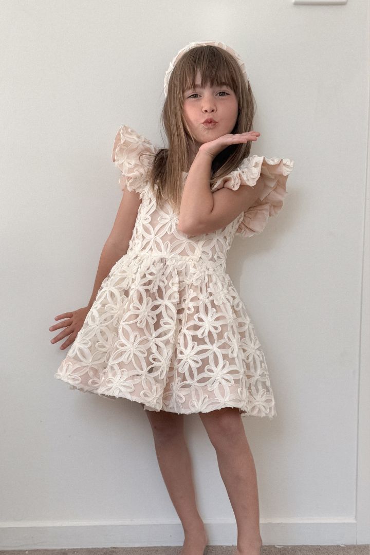 See You Flutter Dress - Ivory Rose Floral Ribbons