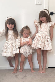 Pudding and Pie Playsuit - Ivory Rose Floral Ribbons