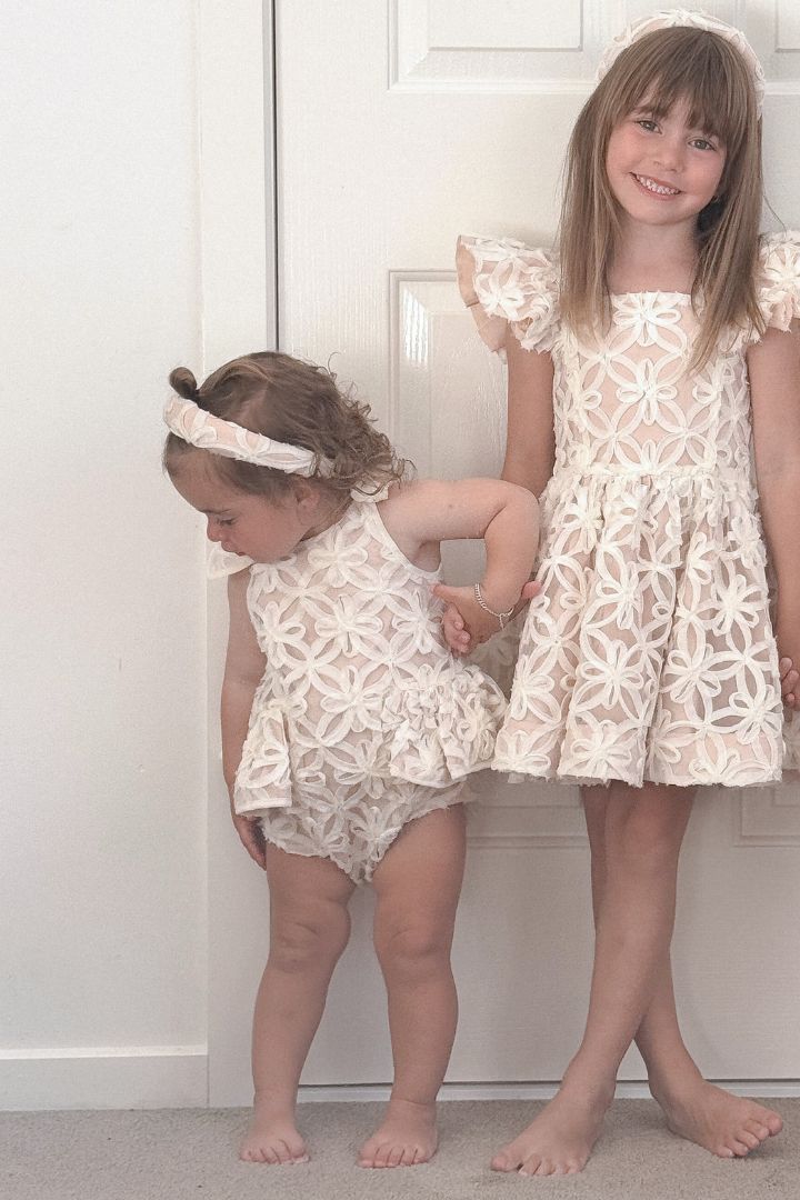 Pudding and Pie Playsuit - Ivory Rose Floral Ribbons