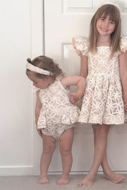 Pudding and Pie Playsuit - Ivory Rose Floral Ribbons