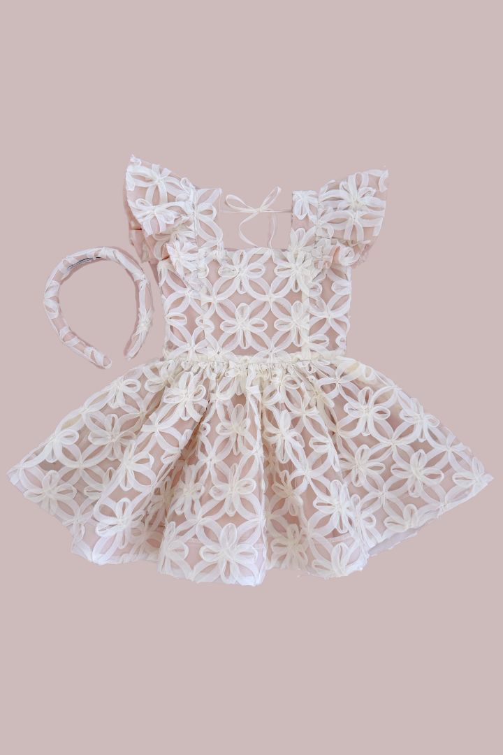 See You Flutter Dress - Ivory Rose Floral Ribbons