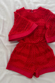 Hear Me Shout Playsuit - Scarlet Lattice Lace