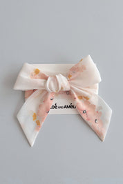 3 N 1 Bow Headband, Waist Sash & Neck Scarf - Pansies Organza