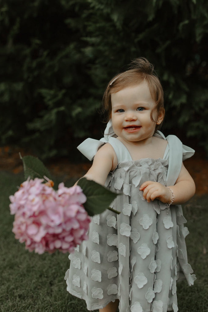 Dove grey cheap flower girl dress